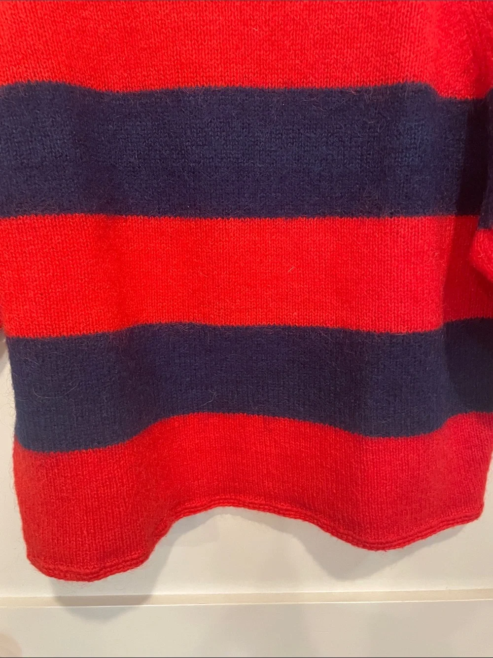 Clare V and demylee co lab. Red and Navy Striped Puff Sleeve Sweater